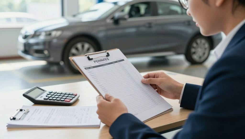 A focused scene depicting the legal rights of vehicle owners regarding repair estimates. In the foreground, a professional businessperson, dressed in smart attire, is examining a detailed repair estimate with a look of concentration and clarity. In the middle ground, a well-organized desk holds relevant documents, a calculator, and a car repair manual, symbolizing informed decision-making. In the background, a car is visible in a repair shop, subtly highlighting the context of the estimate. The lighting is bright and natural, streaming in from a window, casting soft shadows and creating a trustworthy atmosphere. The composition invites contemplation, suggesting empowerment and knowledge for vehicle owners navigating repair estimates. A focused scene depicting the legal rights of vehicle owners regarding repair estimates. In the foreground, a professional businessperson, dressed in smart attire, is examining a detailed repair estimate with a look of concentration and clarity. In the middle ground, a well-organized desk holds relevant documents, a calculator, and a car repair manual, symbolizing informed decision-making. In the background, a car is visible in a repair shop, subtly highlighting the context of the estimate. The lighting is bright and natural, streaming in from a window, casting soft shadows and creating a trustworthy atmosphere. The composition invites contemplation, suggesting empowerment and knowledge for vehicle owners navigating repair estimates.