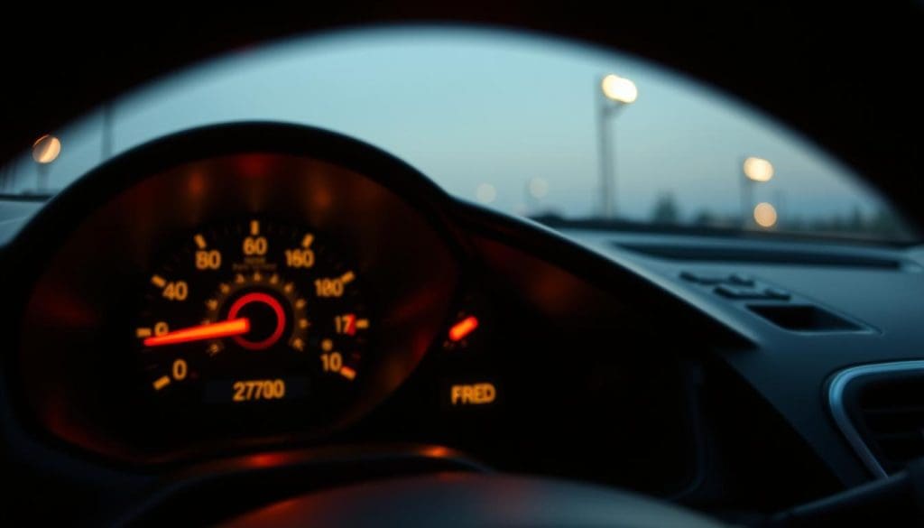 A vivid close-up image of a car’s dashboard, prominently featuring a glowing check engine light. The foreground showcases the illuminated warning indicator, with the light casting a subtle warm glow. In the middle, the dashboard is detailed with various gauges and controls, hinting at a well-maintained vehicle. The background includes a slightly blurred view of the car's interior, emphasizing a clean, modern aesthetic. The lighting is soft yet clear, mimicking an early evening ambiance to evoke a sense of concern and urgency. The overall mood reflects the importance of addressing vehicular issues promptly, conveying both professionalism and seriousness in vehicle maintenance diagnostics. A vivid close-up image of a car’s dashboard, prominently featuring a glowing check engine light. The foreground showcases the illuminated warning indicator, with the light casting a subtle warm glow. In the middle, the dashboard is detailed with various gauges and controls, hinting at a well-maintained vehicle. The background includes a slightly blurred view of the car's interior, emphasizing a clean, modern aesthetic. The lighting is soft yet clear, mimicking an early evening ambiance to evoke a sense of concern and urgency. The overall mood reflects the importance of addressing vehicular issues promptly, conveying both professionalism and seriousness in vehicle maintenance diagnostics.